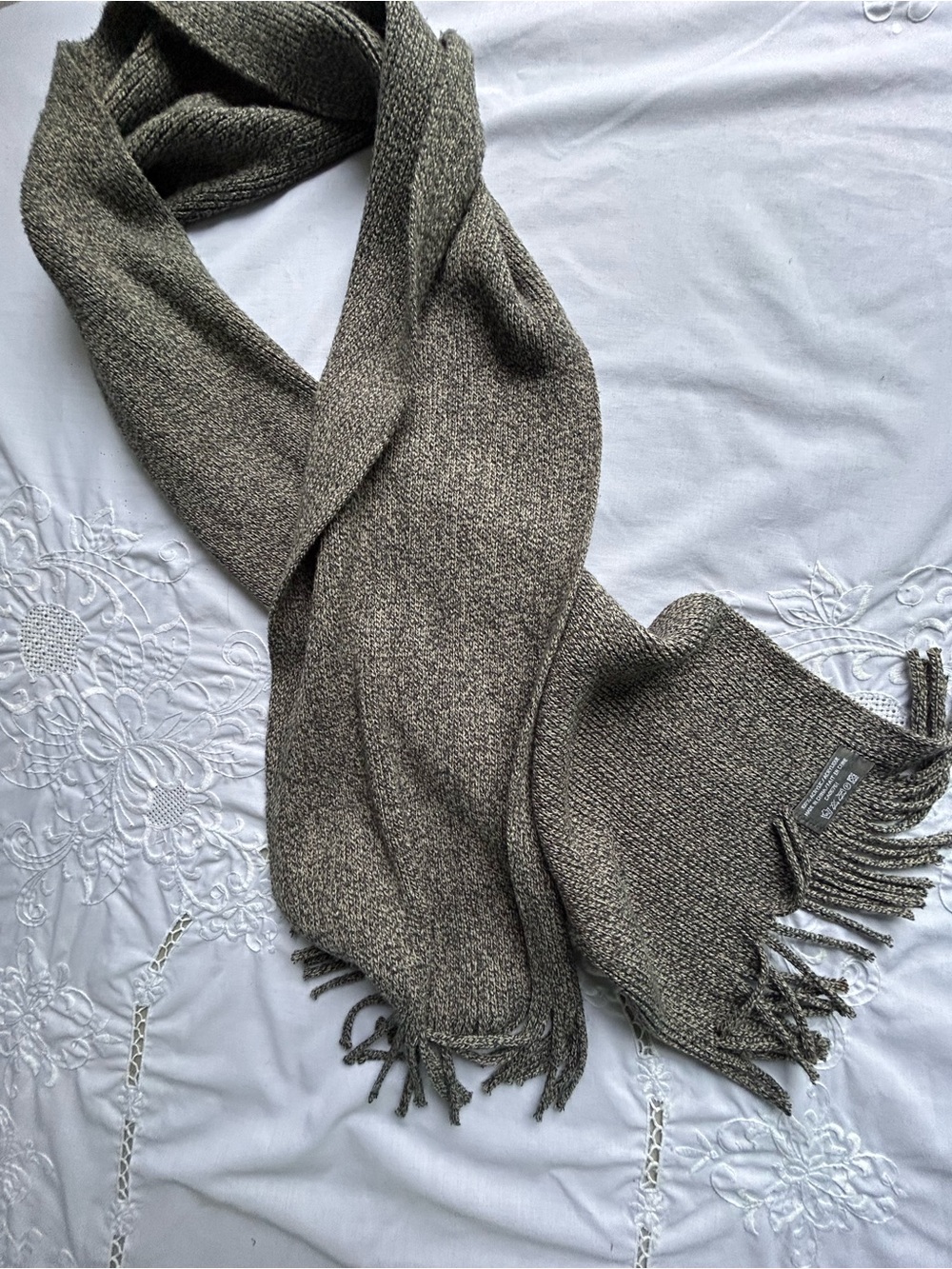 Men's Grey Taupe Knit Fringe Scarf - Classic Neutral Accessory